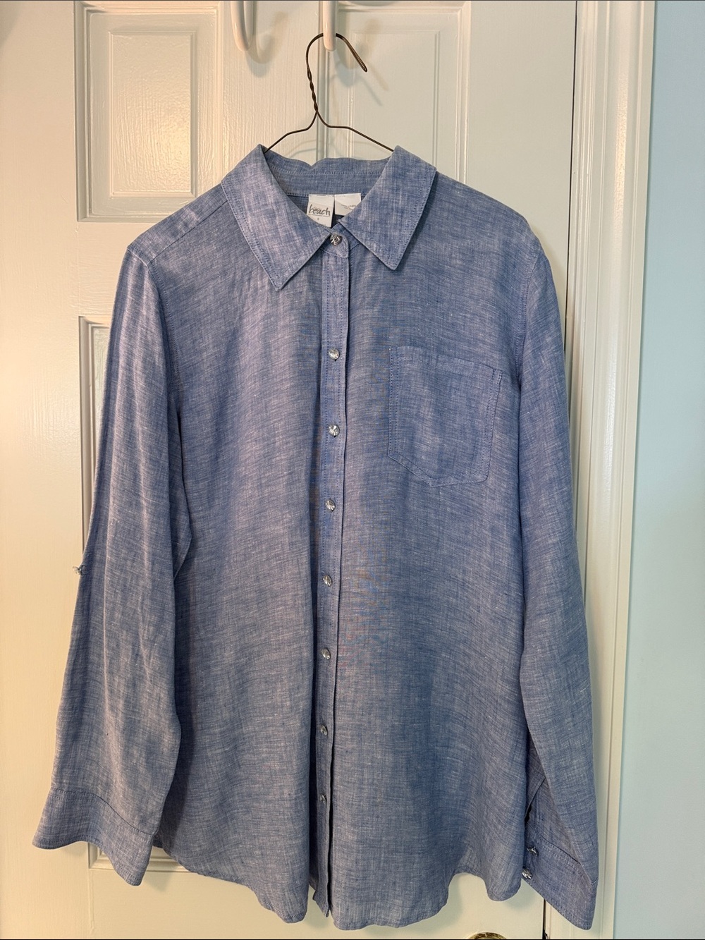French laundry soft 100% Linen Button-Down in Light Blue Linen